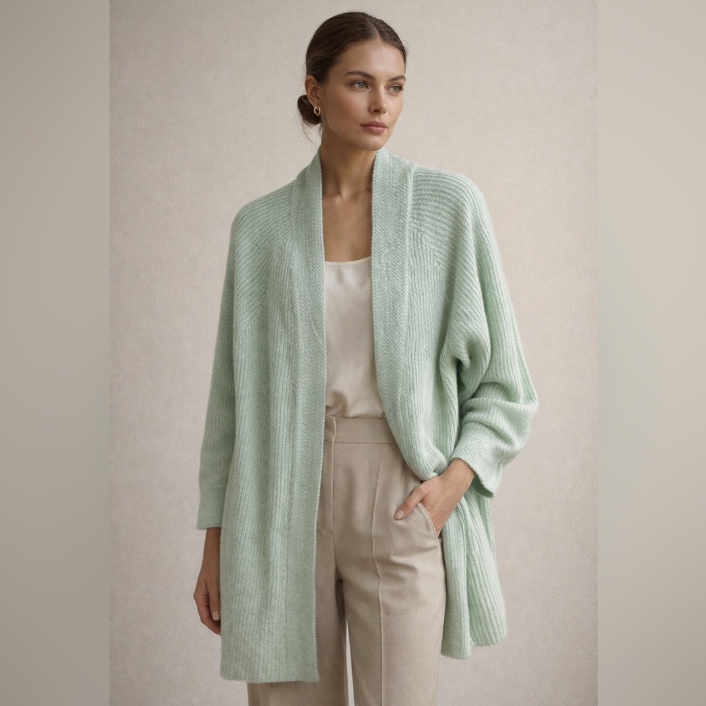 Farm Rio Mint Green Open Front Textured Knit Cardigan Cozy Chic Layer Size P XS